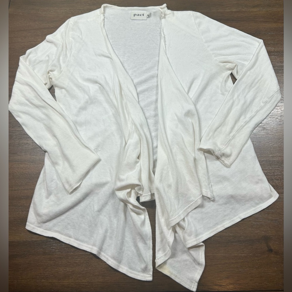 Pact Size M White Waterfall Open Front Cardigan